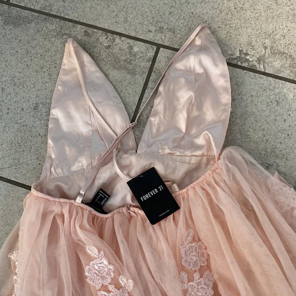 Blush Pink Long Tulle & Lace Dress - Picture 8 of 9